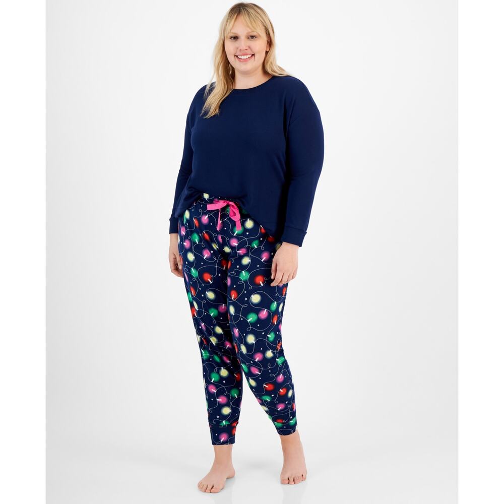 Jenni Ls Mix It Pajama Set Navy Christmas Light Holiday Novelty Nwt Plus Size 3x